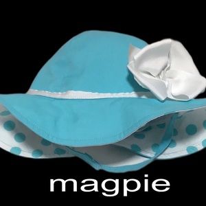 mudpie Infant Sunhat, Aqua & White, Adjustable Back & Strap; Size‎ 6-18 Mos.